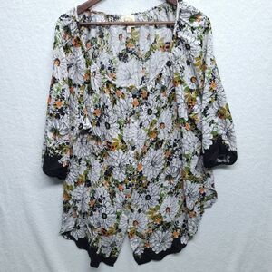 Fig & Flower Floral Shirt Womens 3X Pullover Top Blouse Scoop Neck Boho Casual